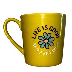 Life Is Good Yellow Ceramic Mug 12 Oz Daisy Design
